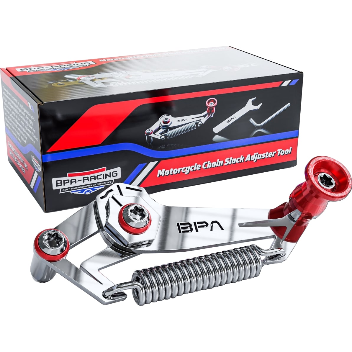BPA Racing Kettenspanner Werkzeug Durchhangprüfer silber/rot - Motorradzubehör - Werkzeuge