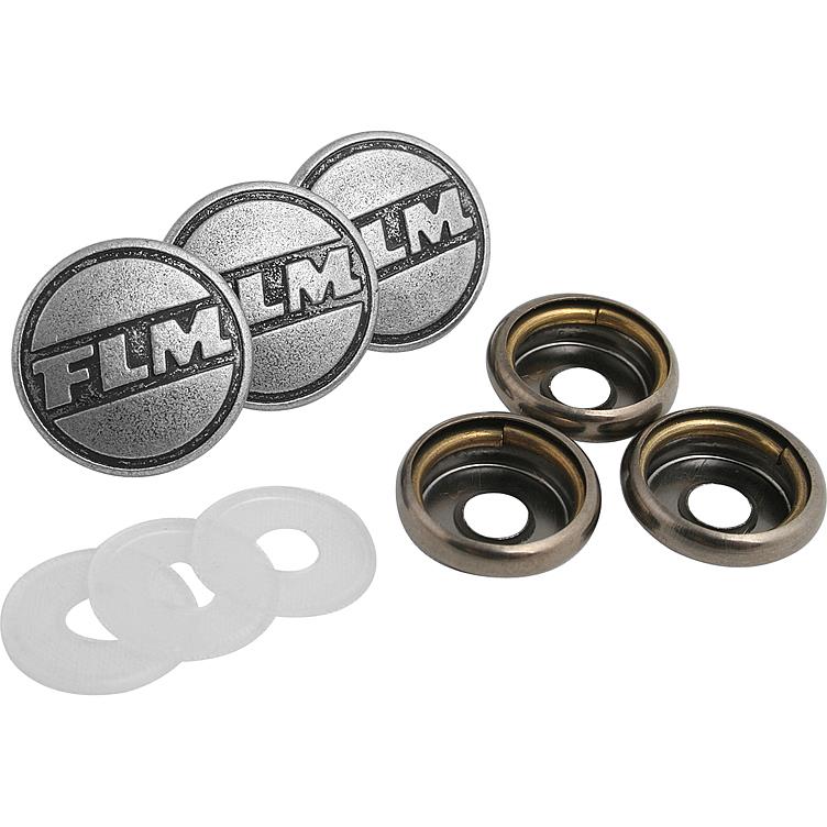 FLM 3x FLM Oberknopf Metall matt-silber 16 mm - Motorradbekleidung - Zubehör & Accessoires