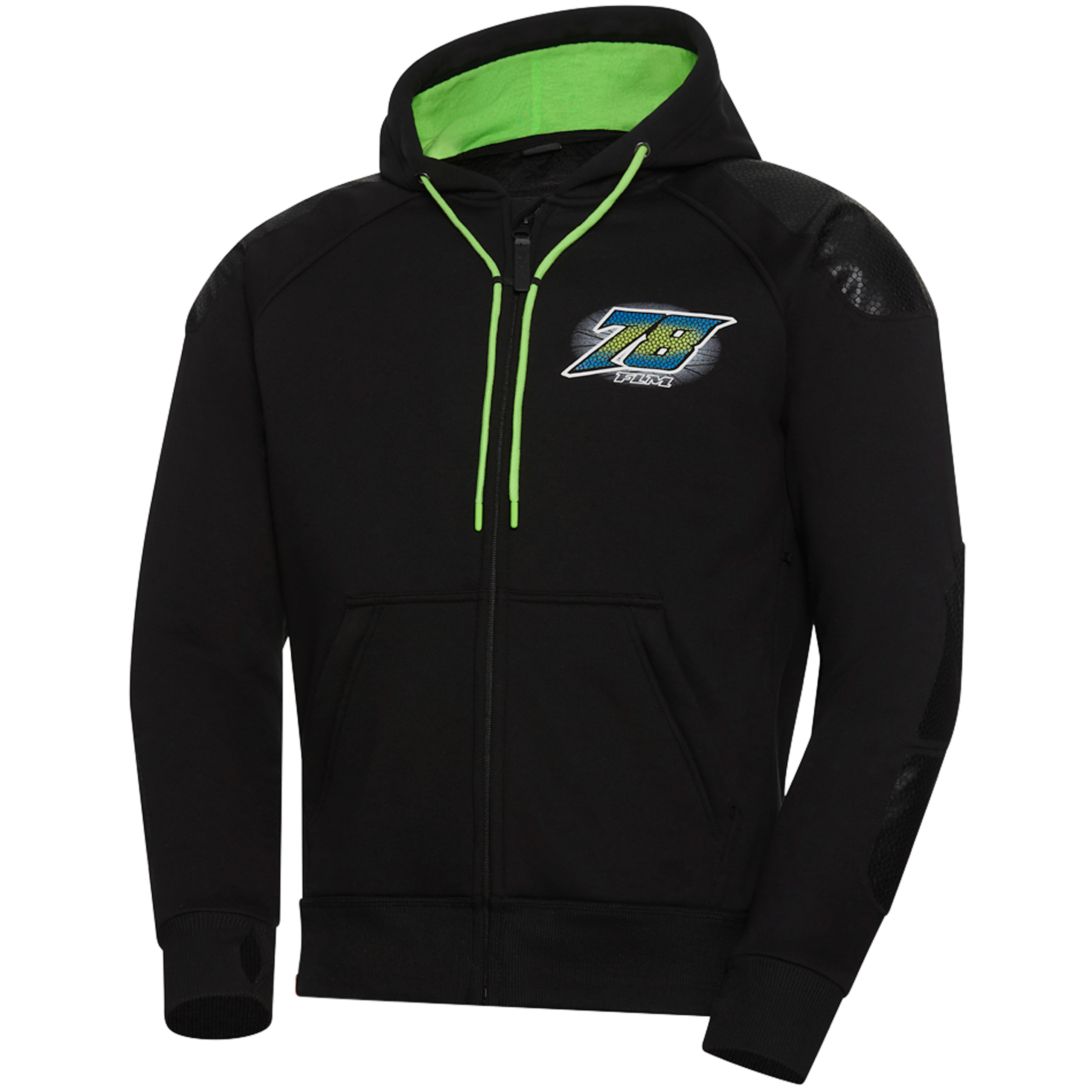FLM Drift Sport Hoodie mit Protektoren schwarz/grün S - Motorradbekleidung - Motorradjacken