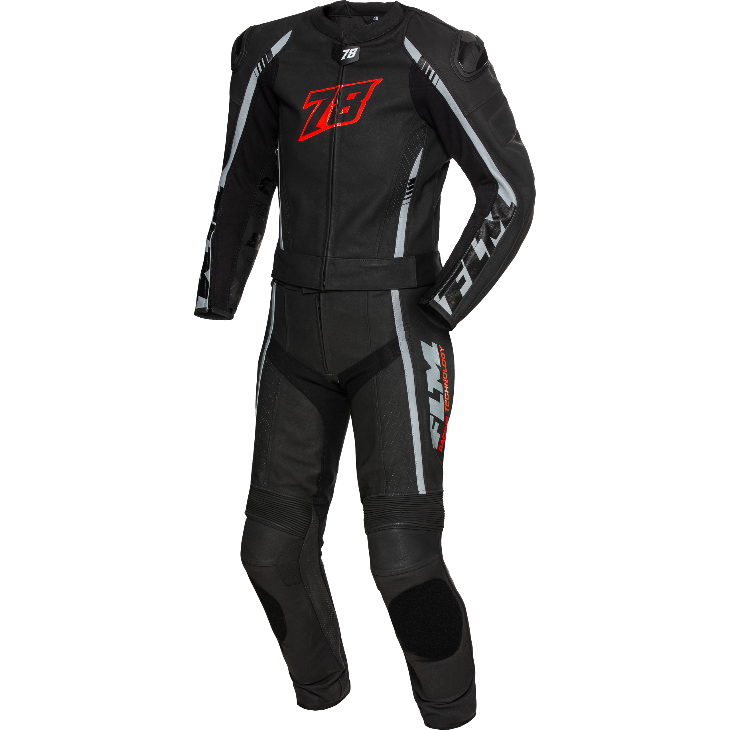 FLM Sports Lederkombi Assen 2-tlg. schwarz/rot 58 - Motorradbekleidung - Motorradkombis