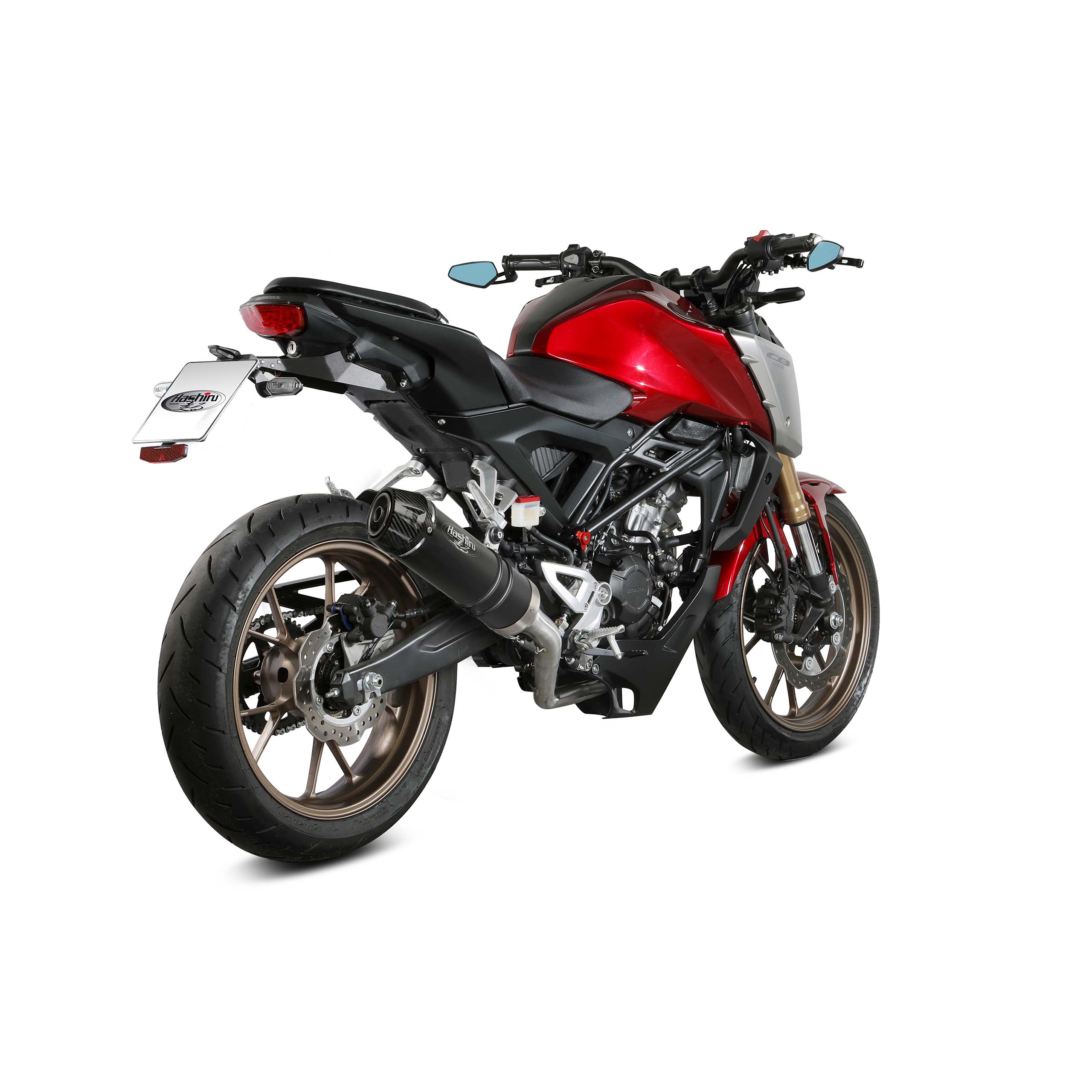 Hashiru Auspuff ST06 1in1 schwarz/carbon für Honda CB 125 R 2021- - Motorradteile & Ersatzteile - Auspuff