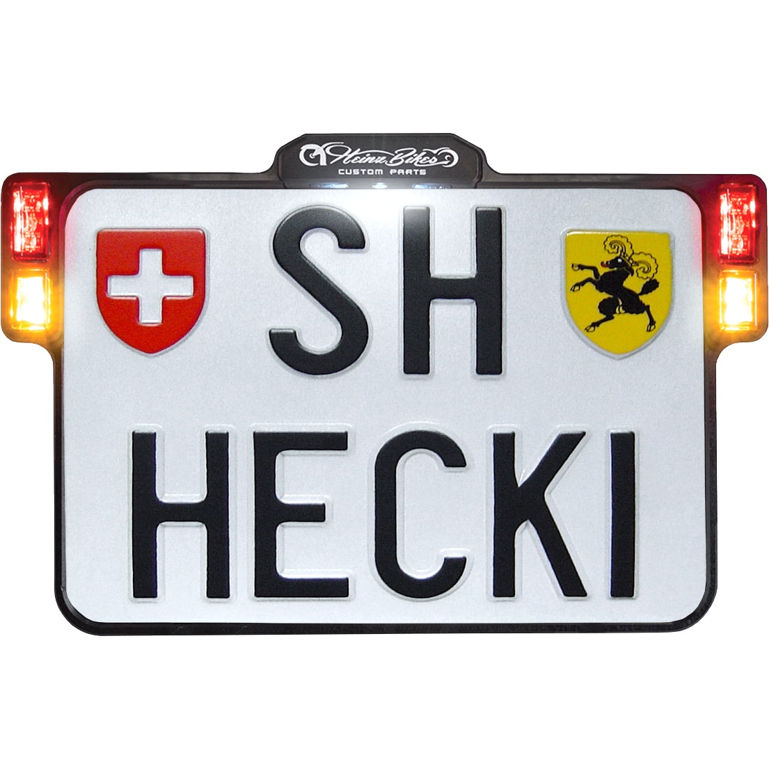 HeinzBikes All-In 2.0 Kennzeichenhalter CH 180mm mit 3in1+Nr schwarz - Motorradteile & Ersatzteile - Anbauteile