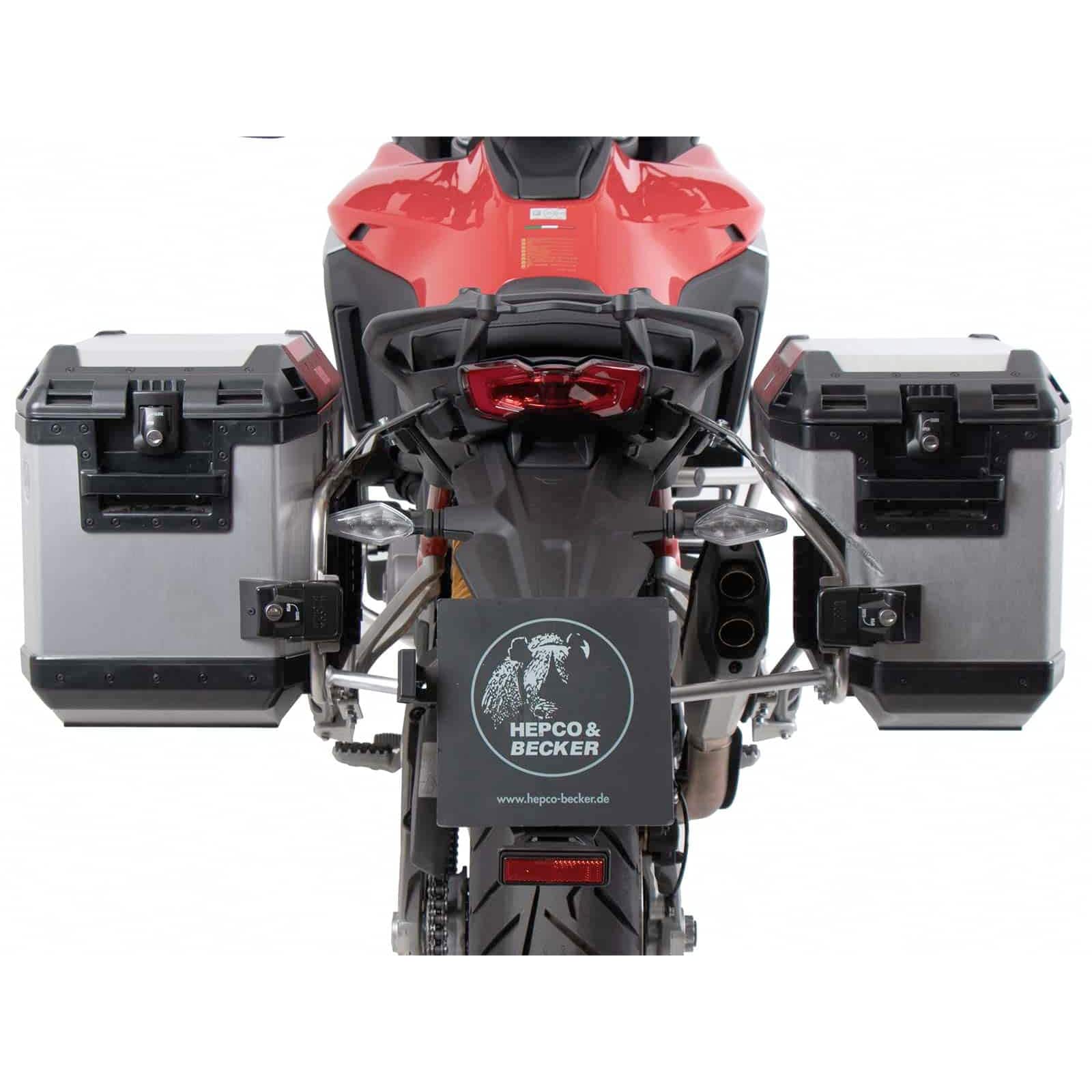 Hepco & Becker Xplorer Cutout Kofferpaar mit Träger Alu für Multistrada V4 - Motorradzubehör - Motorradgepäck