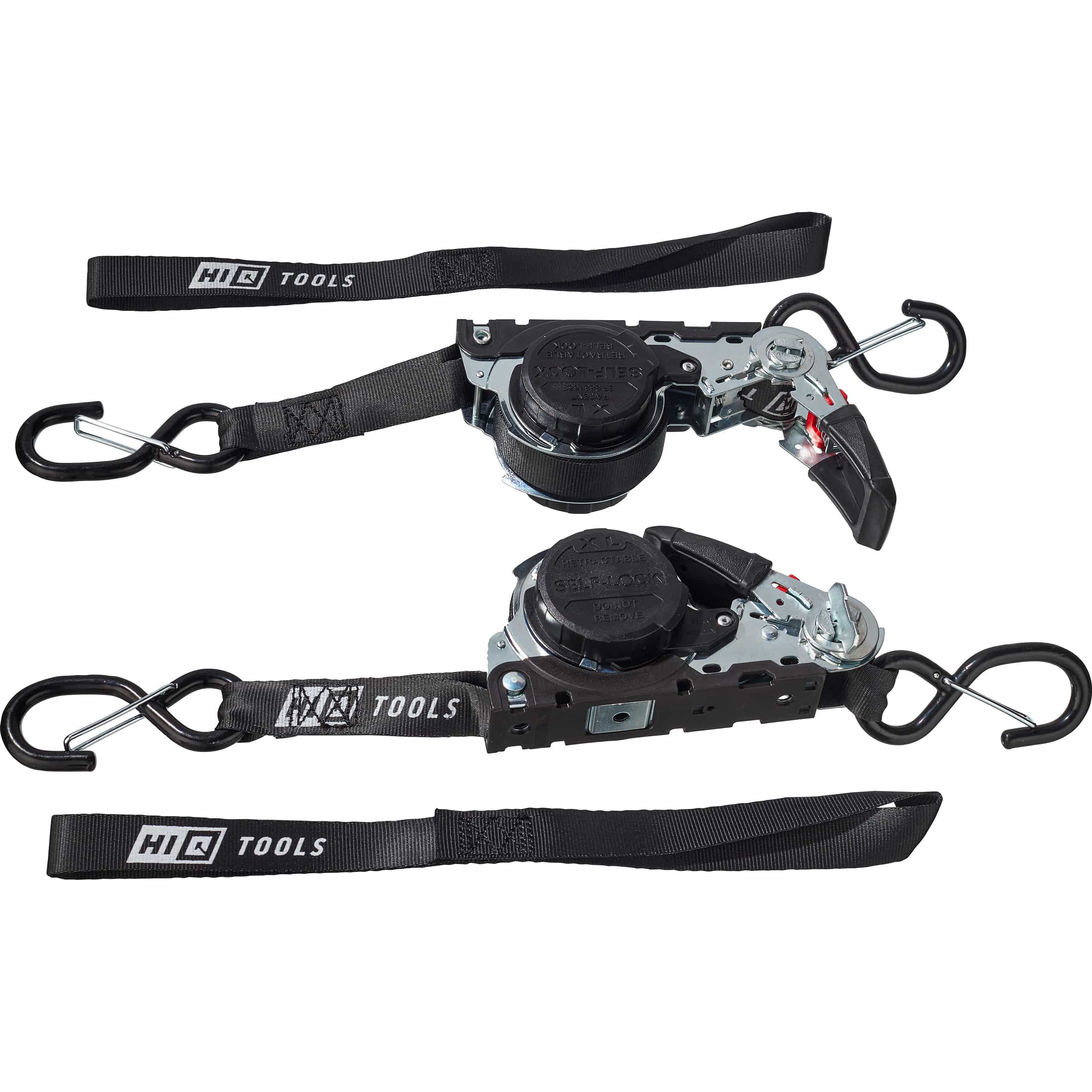 Hi-Q Tools Automatik Spanngurte Paar schwarz mit S-Haken+Schlaufengurte - Motorradzubehör - Transport