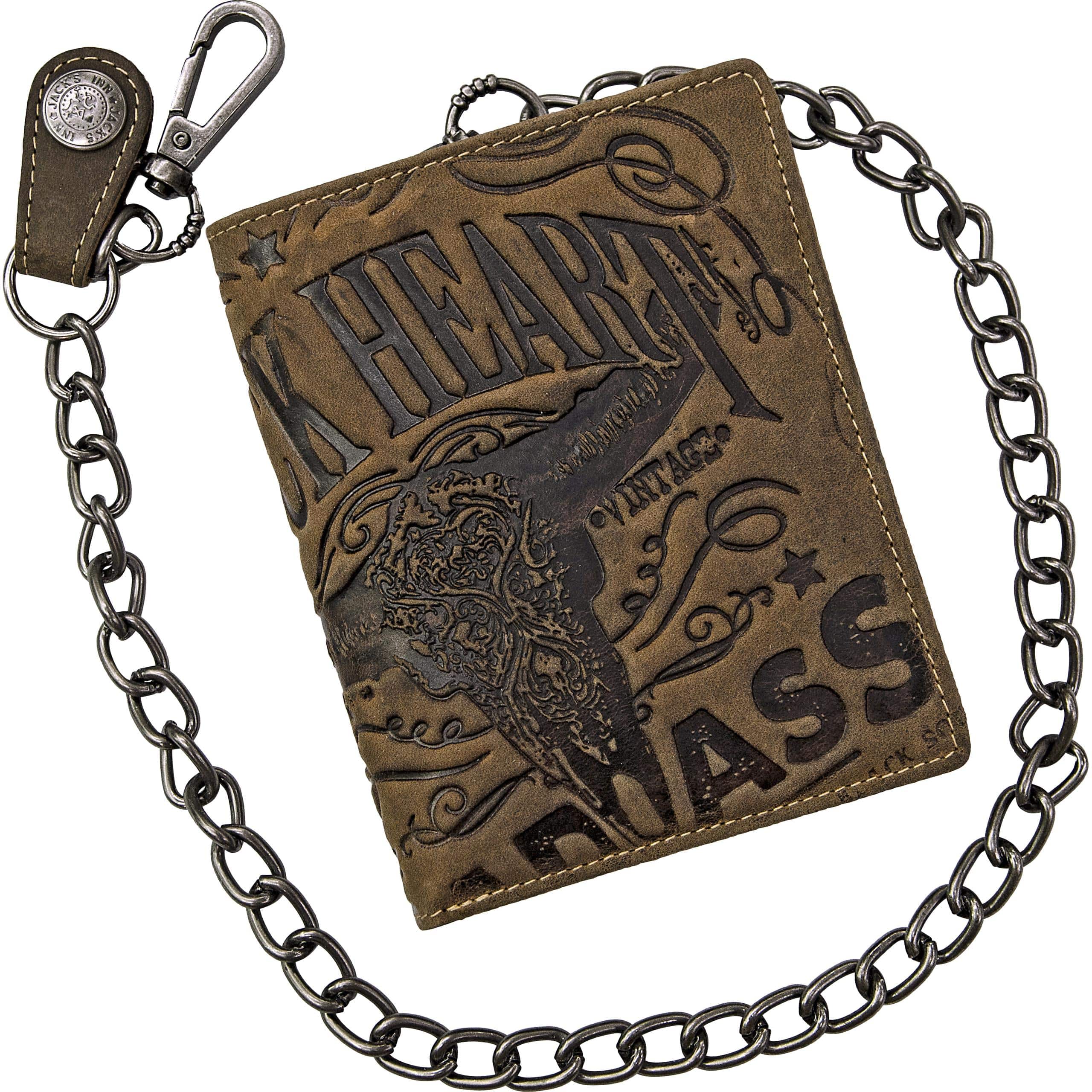 Jack's Inn 54 Börse hoch mit Kette "Black Way" vintage braun - Motorradzubehör - Geschenkideen