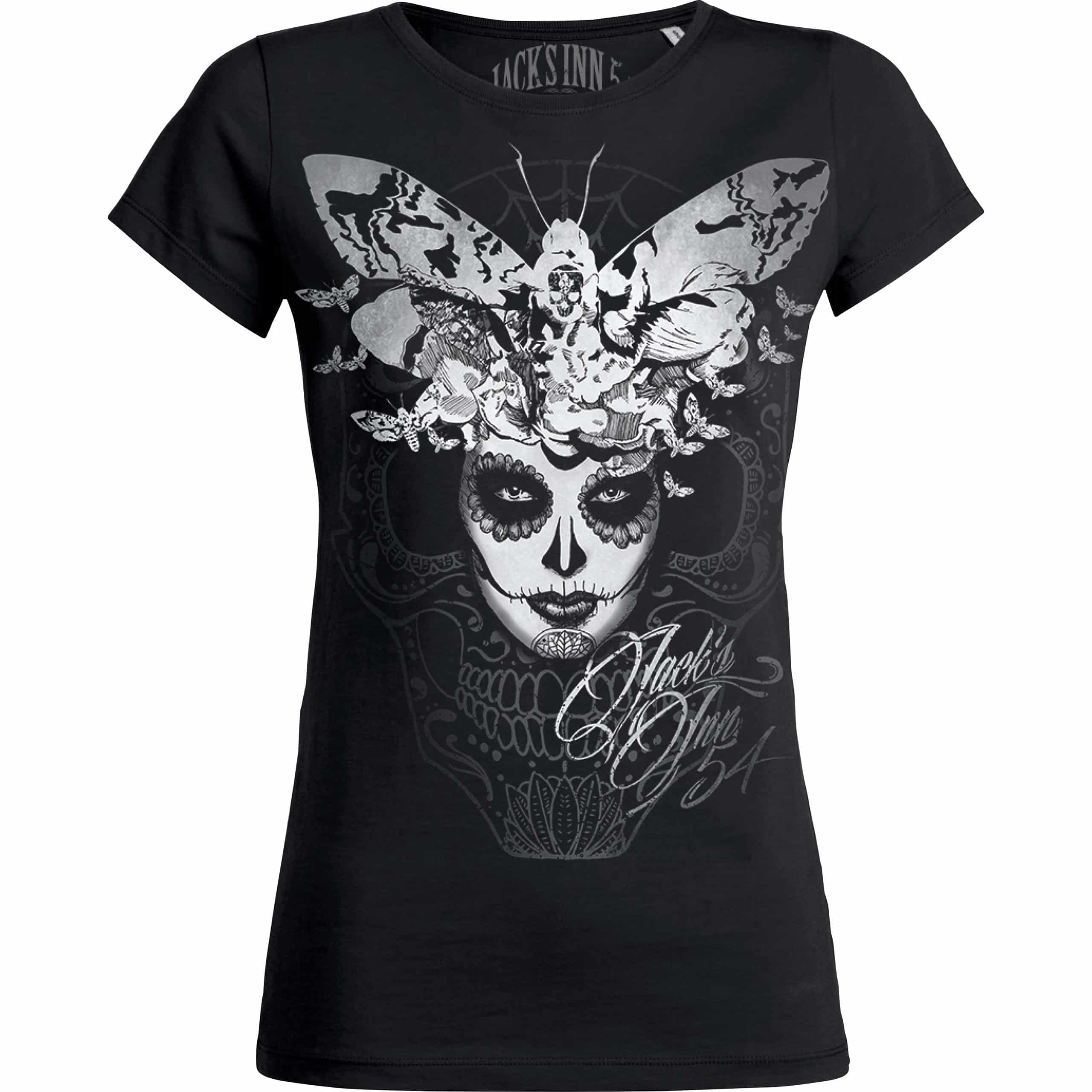 Jack's Inn 54 Damen T-Shirt Girlie "Mariposa Muerto" schwarz XXL - Motorradbekleidung - Freizeitbekleidung