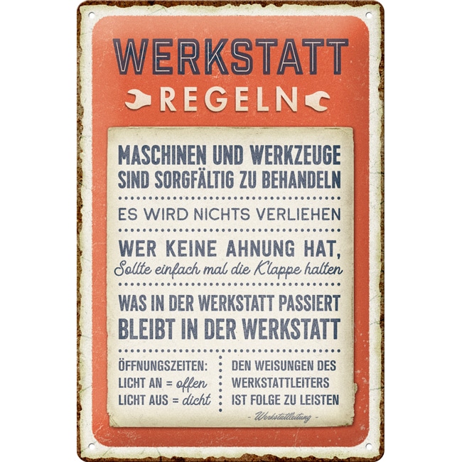 Nostalgic-Art Blechschild 20 x 30 cm "Werkstattregeln" - Motorradzubehör - Geschenkideen