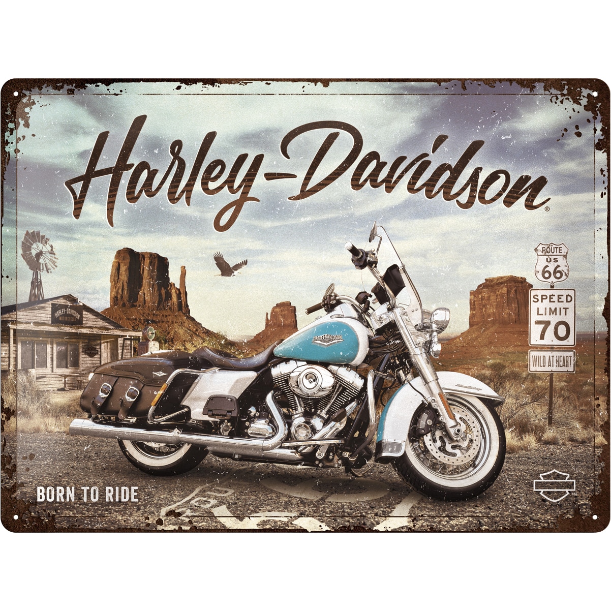 Nostalgic-Art Blechschild 30 x 40 HD - Route 66 "Road King Classic" - Motorradzubehör - Geschenkideen