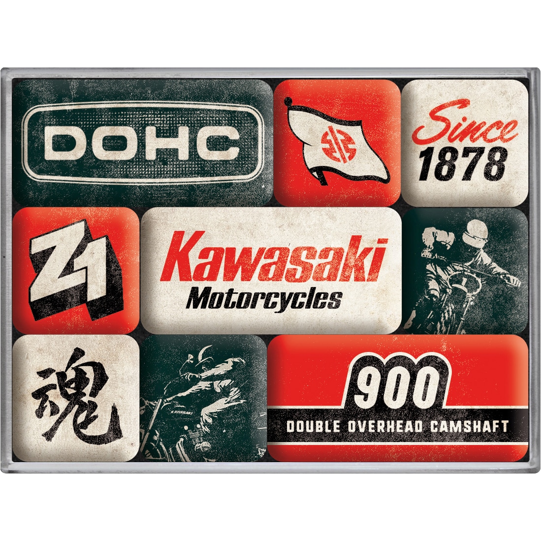 Nostalgic-Art Magnet-Set "Kawasaki - Motorcycles Since 1878" - Motorradzubehör - Geschenkideen