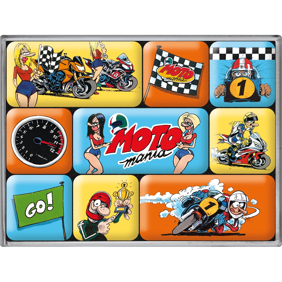 Nostalgic-Art Magnet-Set MOTOmania - The Winner Takes It All - Motorradzubehör - Geschenkideen