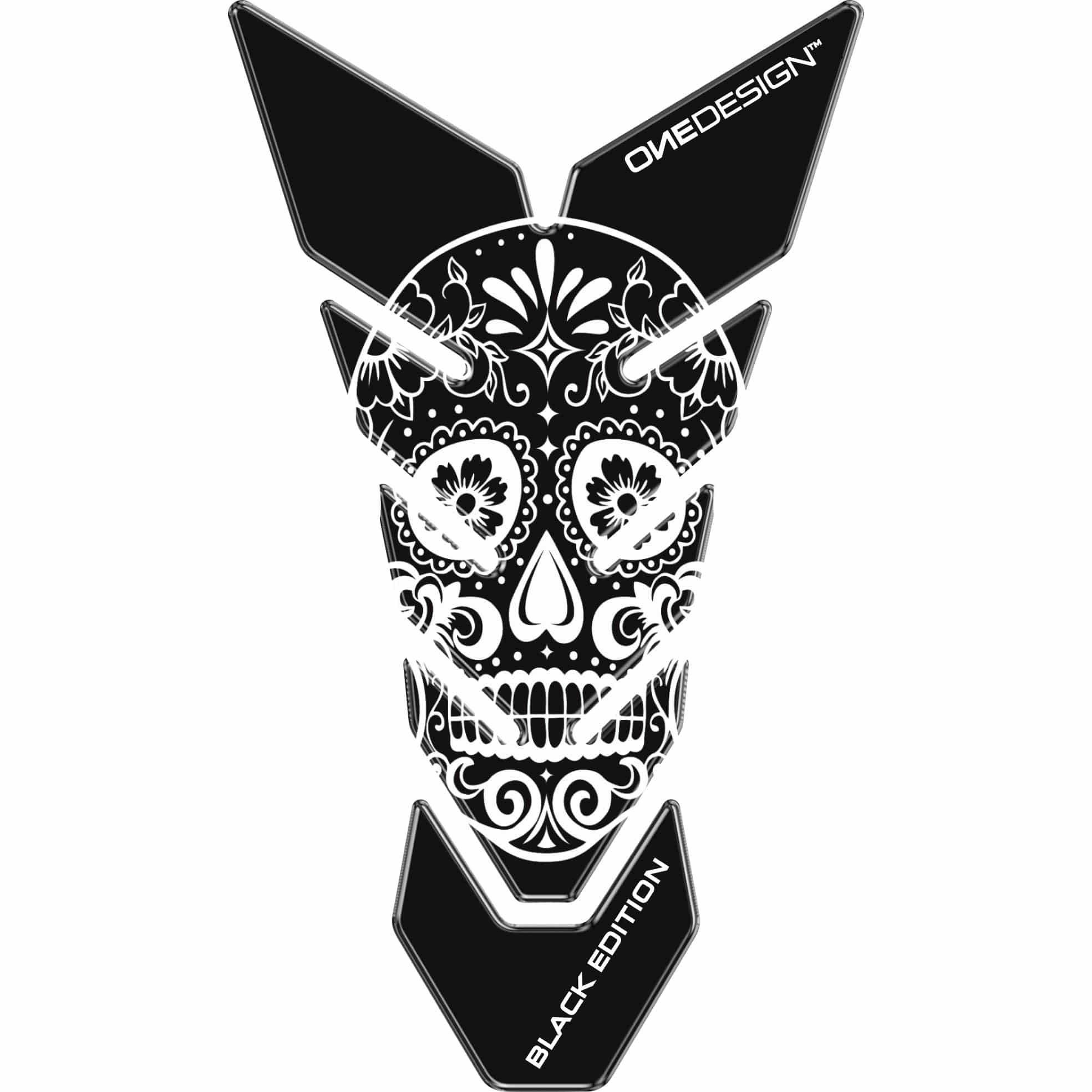 ONEDESIGN Tankpad CG 225x130mm Skull 4 Muerto Flower schwarz/weiß - Motorradteile & Ersatzteile - Verkleidungen & Abdeckungen