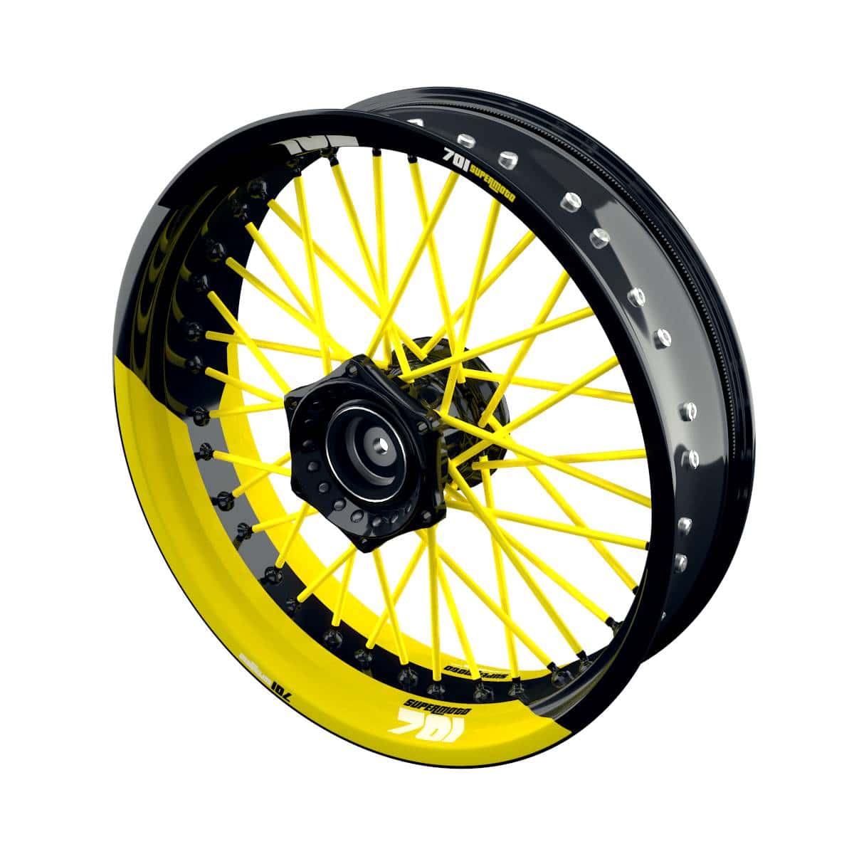 One-Wheel Felgenaufkleber 701 Supermoto geteilt halb halb gelb matt - Motorradteile & Ersatzteile - Verkleidungen & Abdeckungen