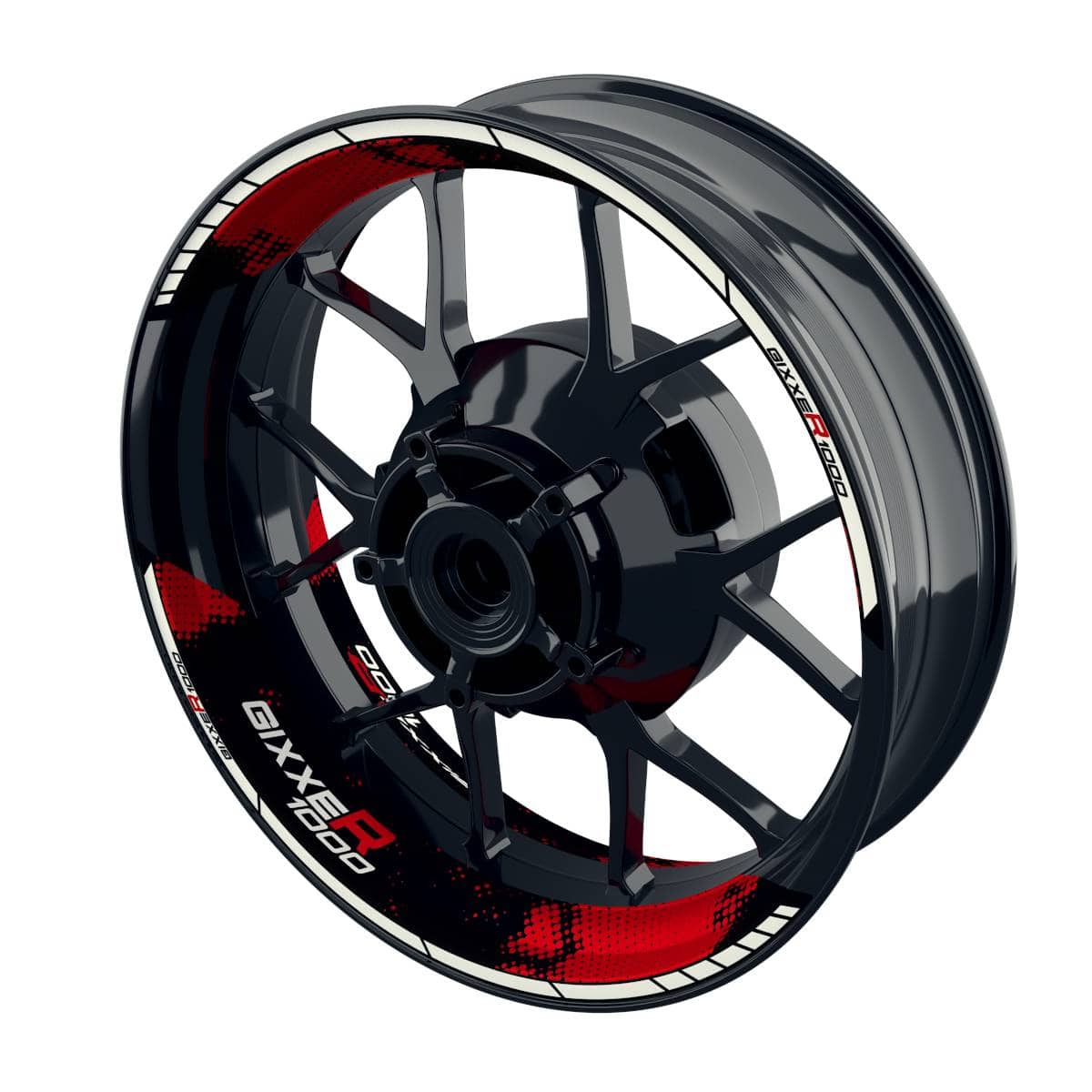 One-Wheel Felgenaufkleber Gixxer 1000 Dots geteilt schwarz rot glänzen - Motorradteile & Ersatzteile - Verkleidungen & Abdeckungen