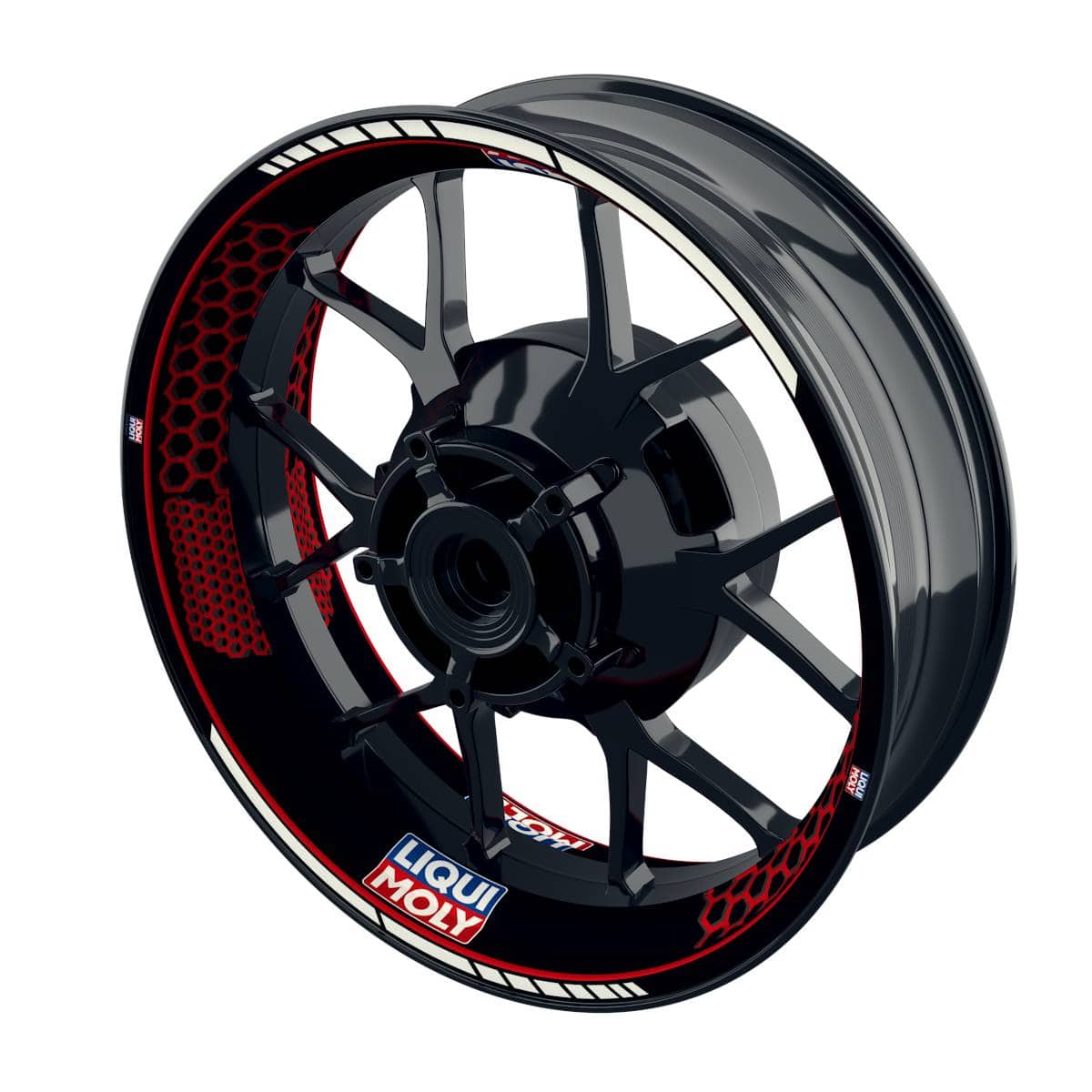 One-Wheel Felgenaufkleber Liqui Moly Hexagon schwarz rot glänzend - Motorradteile & Ersatzteile - Verkleidungen & Abdeckungen