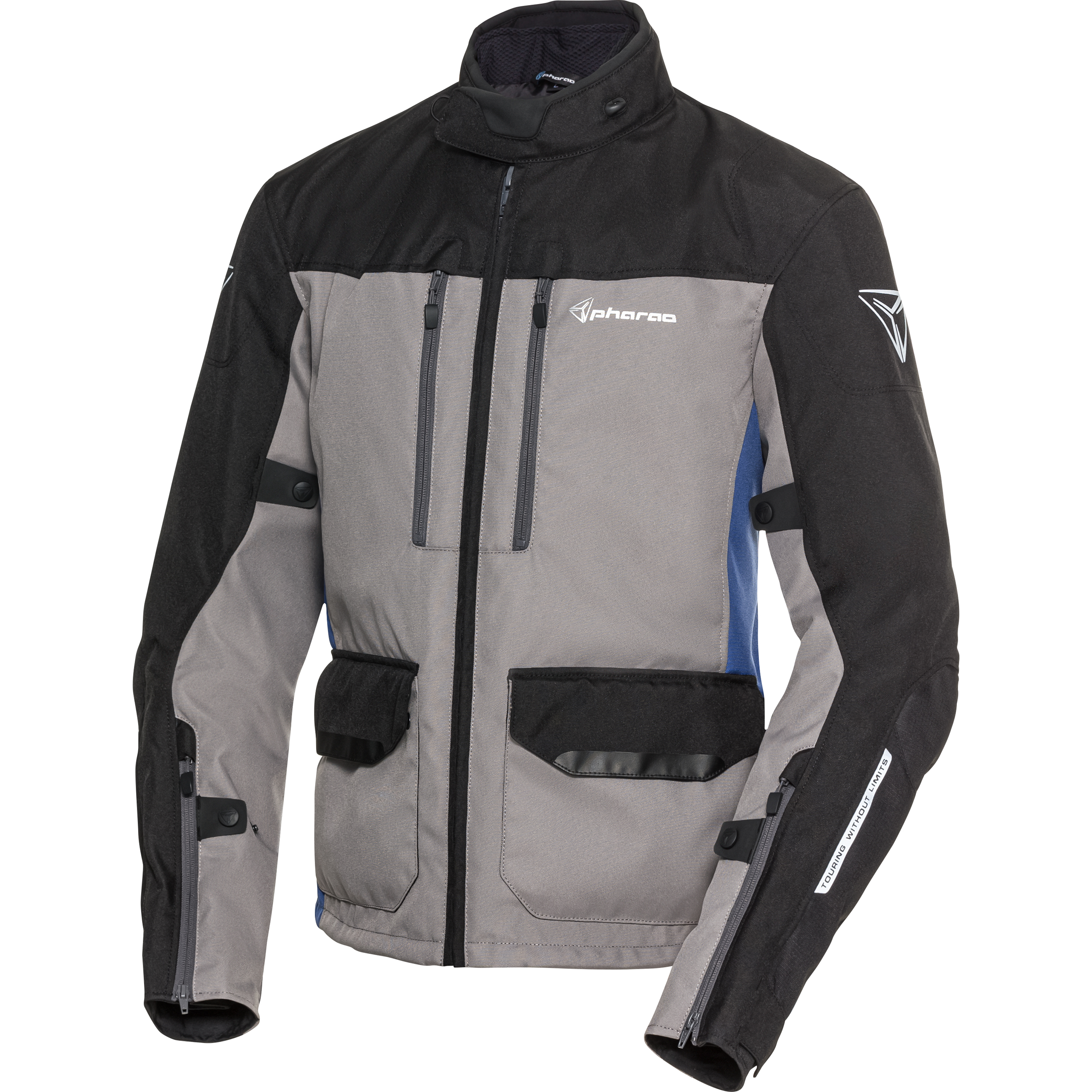 Pharao Skeen WP Textiljacke schwarz/grau/blau L - Motorradbekleidung - Motorradjacken