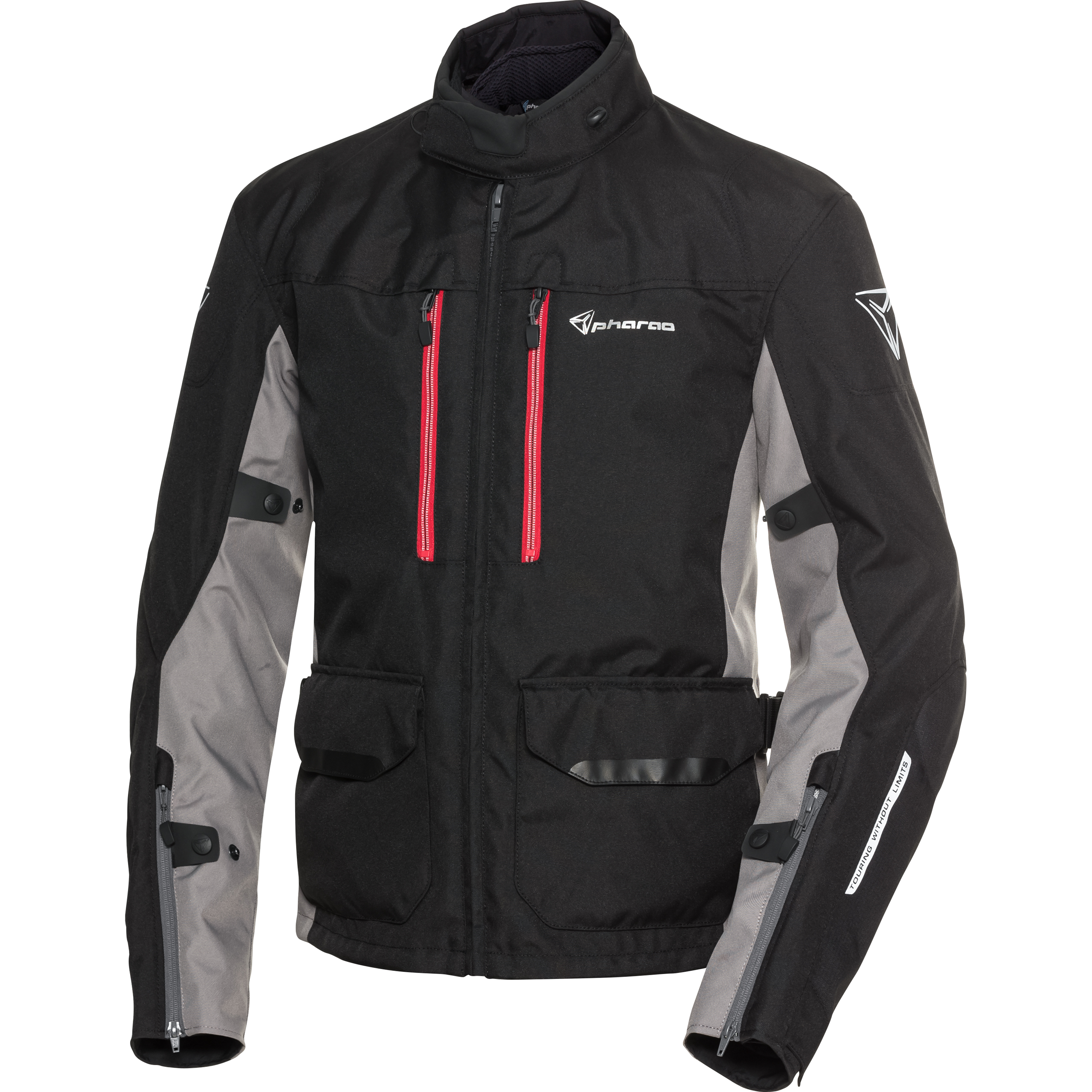 Pharao Skeen WP Textiljacke schwarz/grau/rot XL - Motorradbekleidung - Motorradjacken