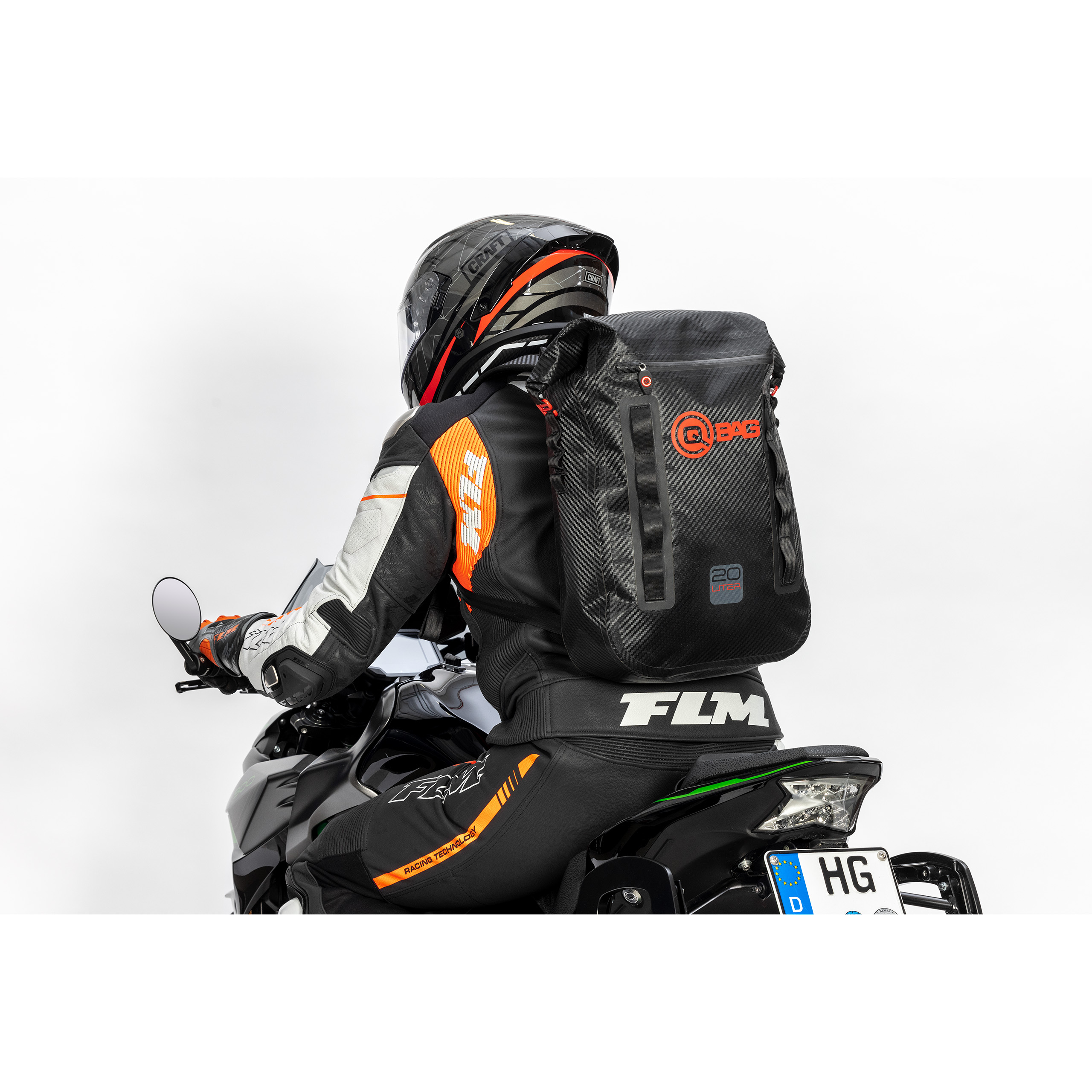 QBag Rucksack Carbonlook wasserdicht 20 Liter - Motorradzubehör - Motorradgepäck