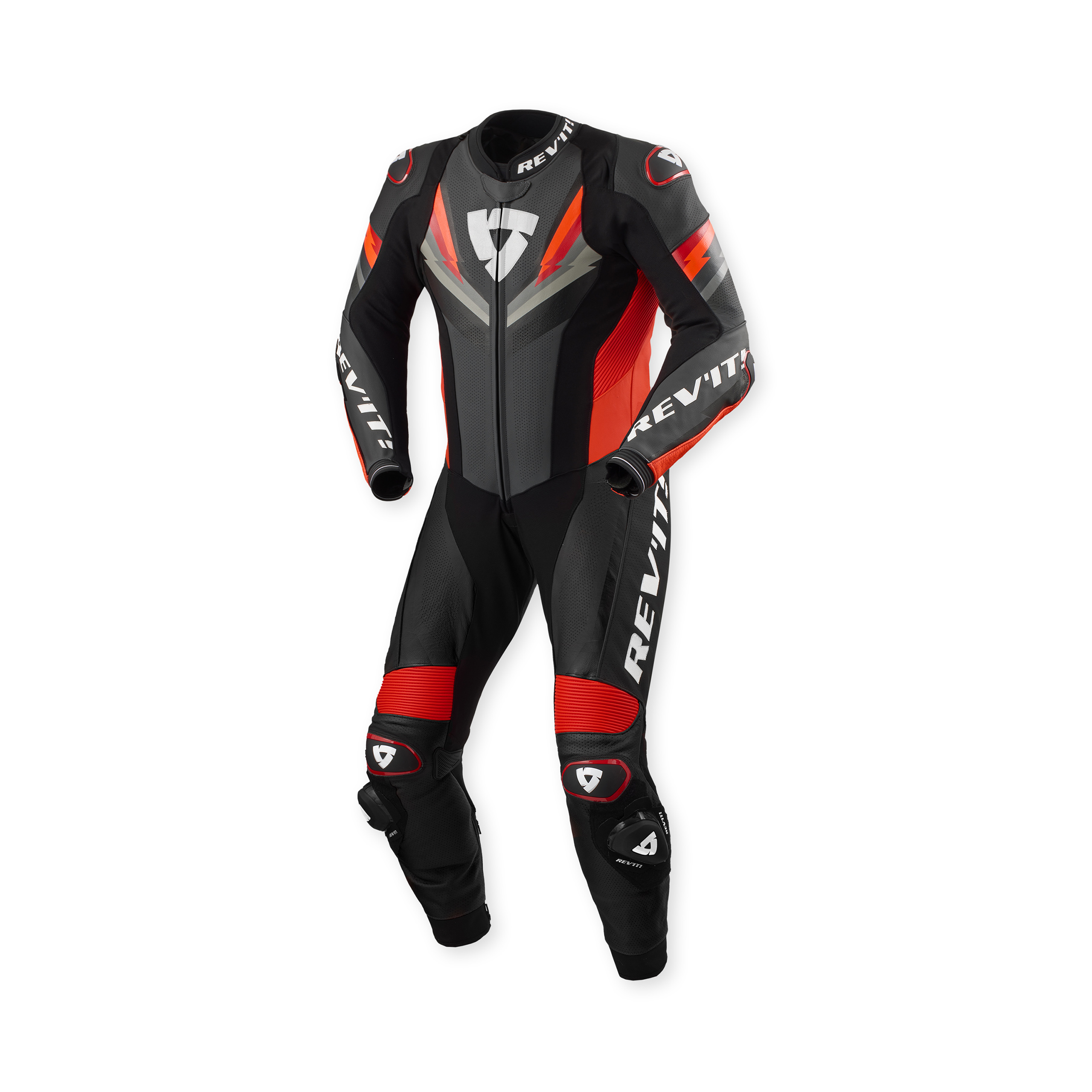 REV'IT! Quantum 3 Lederkombi 1-tlg. anthrazit/neonrot 50 - Motorradbekleidung - Motorradkombis