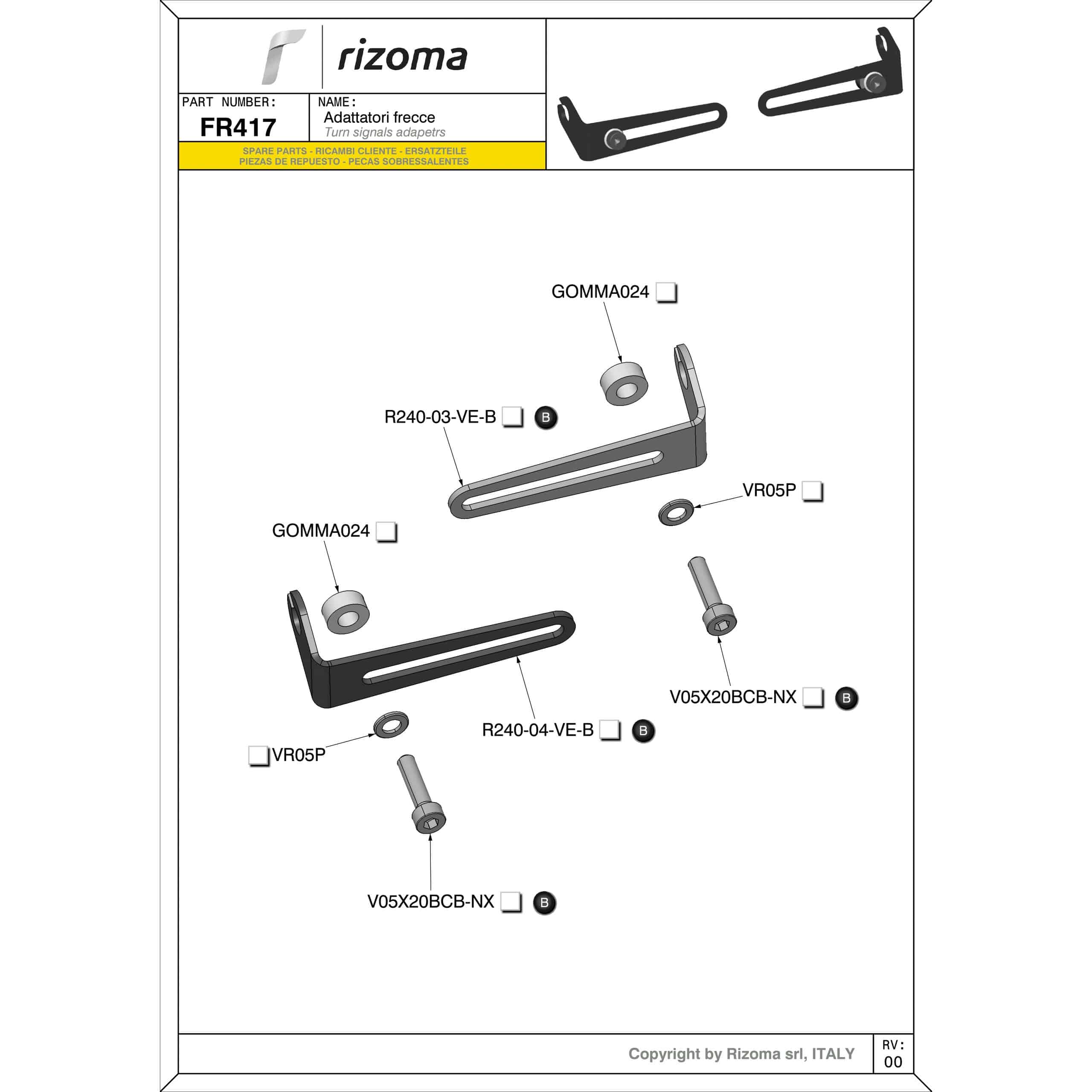 Rizoma Blinkeradaptersatz FR417B 27x74x25