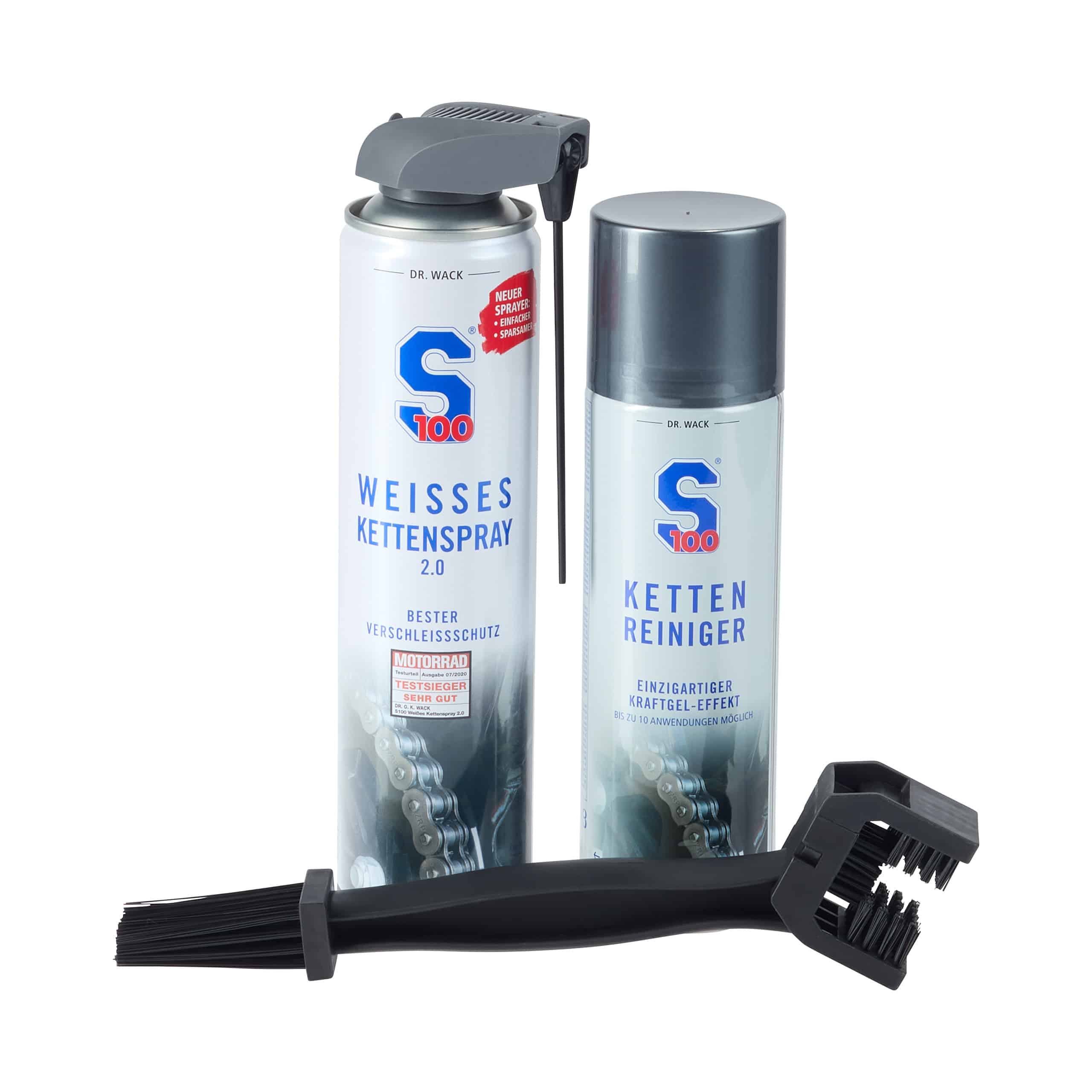 S100 Weisses Kettenspray 2.0 /Kettenreiniger+Kettenbürste - Motorradzubehör - Öle & Schmiermittel