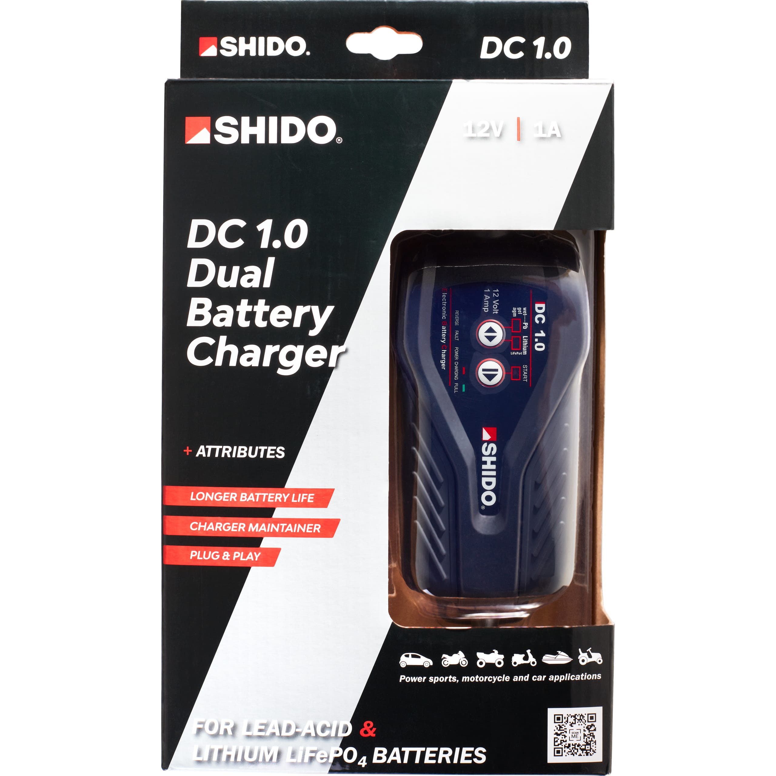 Shido Batterieladegerät Dual Canbus 1A schwarz für Lithium+Säure - Motorradteile & Ersatzteile - Batterien