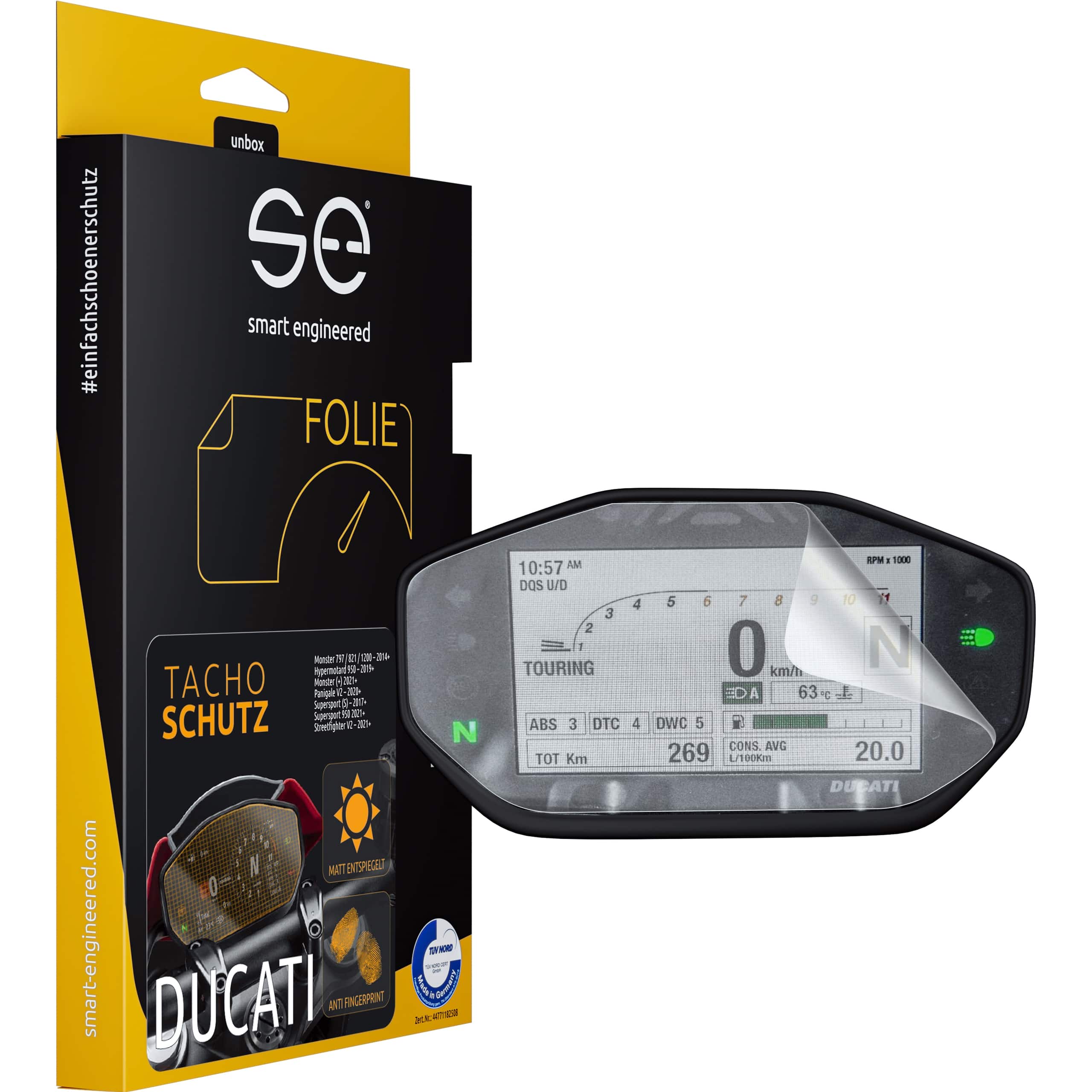 Smart Engineered Cockpit-Schutzfolie entspiegelnd für Ducati TFT - Motorradteile & Ersatzteile - Tacho & Instrumente