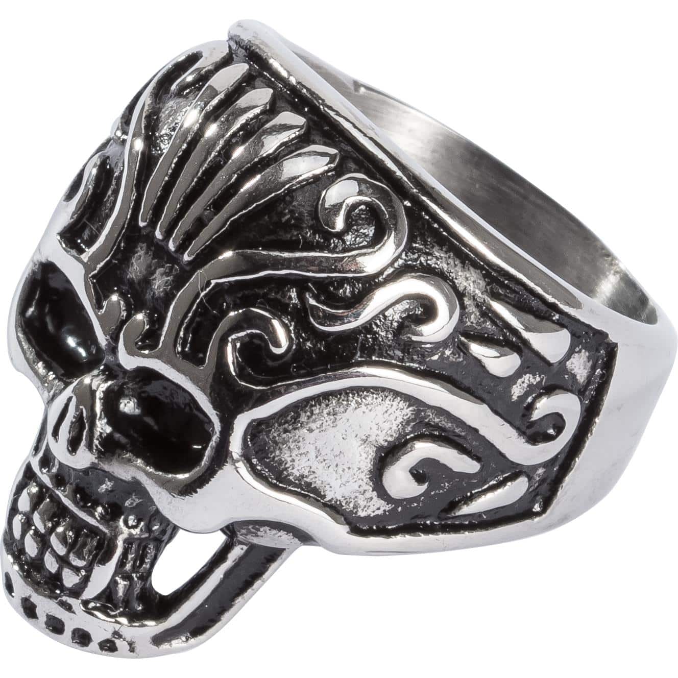 Spirit Motors Edelstahl Ring mit Totenkopf 2.0 silber/schwarz 20 - Motorradbekleidung - Zubehör & Accessoires