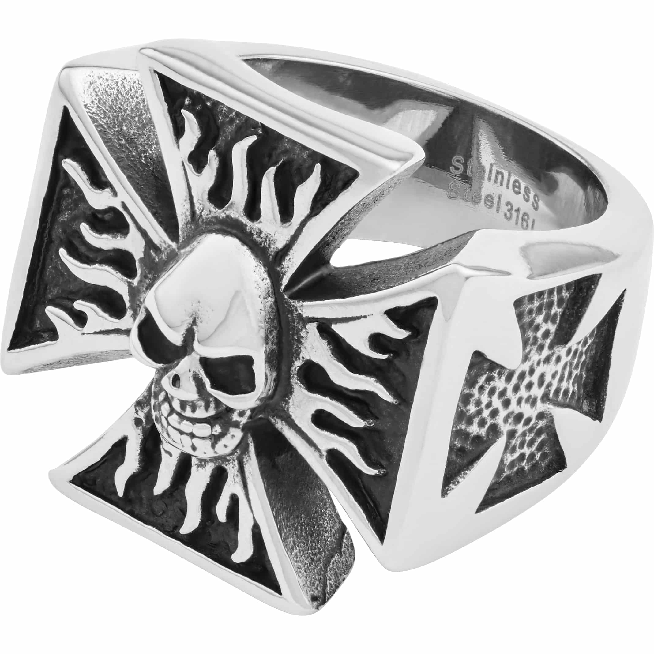 Spirit Motors Edelstahlring "Iron Cross & Skull" silber 21 - Motorradbekleidung - Zubehör & Accessoires