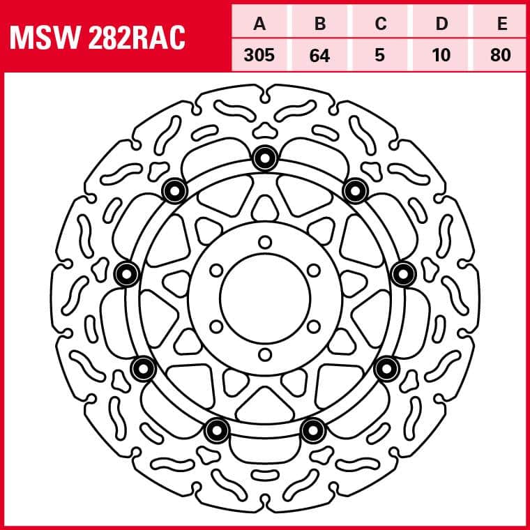 TRW Lucas Bremsscheibe RAC schwimmend MSW282RAC 305/64/80/5/10mm - Motorradteile & Ersatzteile - Bremsen
